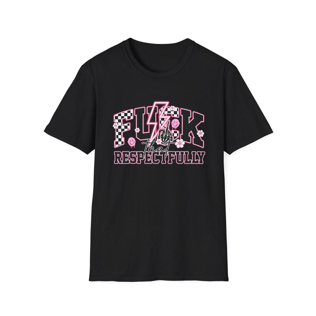 Graphic Tee — “F**k That Respectfully” Pink Checkerboard Band Tee