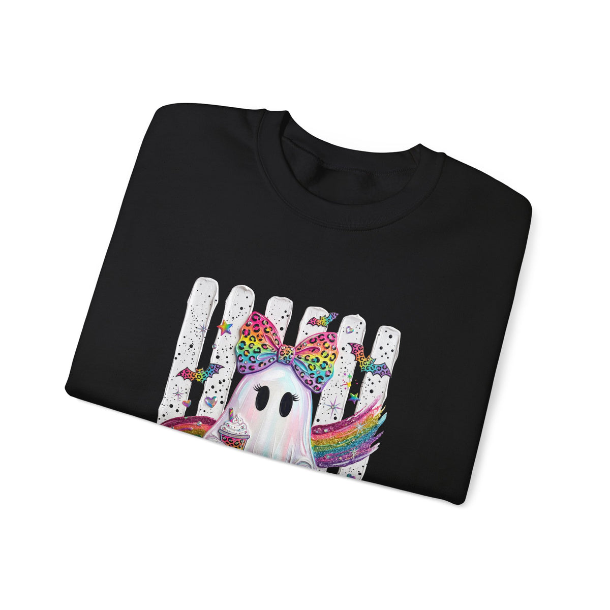 Cute Rainbow Ghost Crewneck Sweatshirt — Colorful Halloween Ghost Design