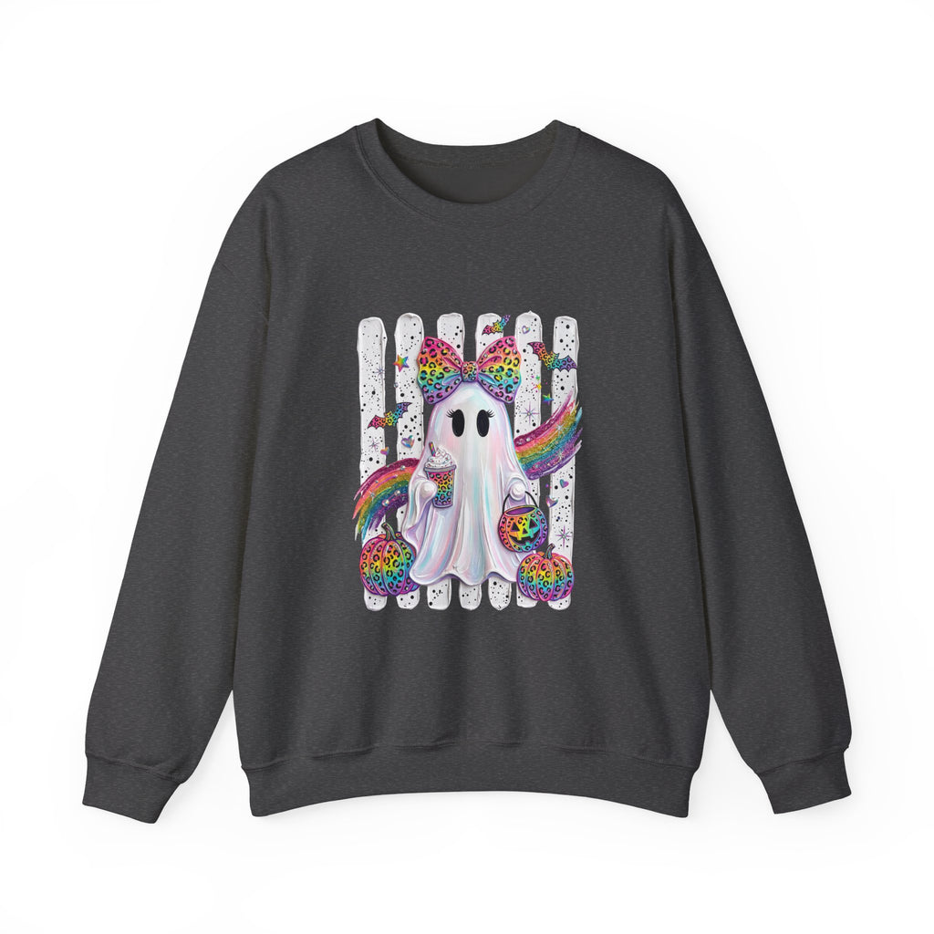 Cute Rainbow Ghost Crewneck Sweatshirt — Colorful Halloween Ghost Design