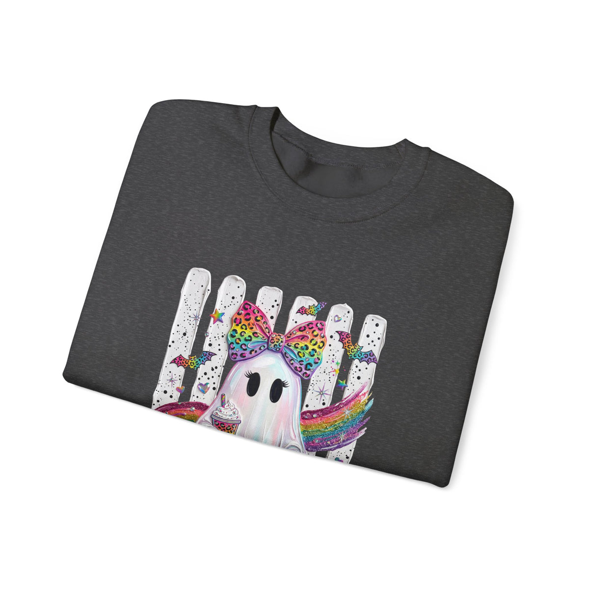 Cute Rainbow Ghost Crewneck Sweatshirt — Colorful Halloween Ghost Design