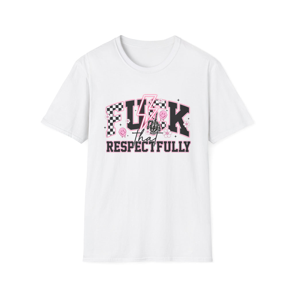 Graphic Tee — “F**k That Respectfully” Pink Checkerboard Band Tee