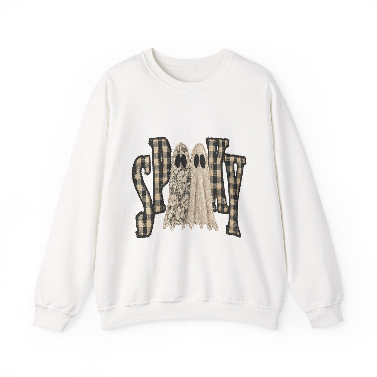 Spooky Plaid Ghosts Crewneck Sweatshirt — Halloween Cozy Graphic Sweatshirt