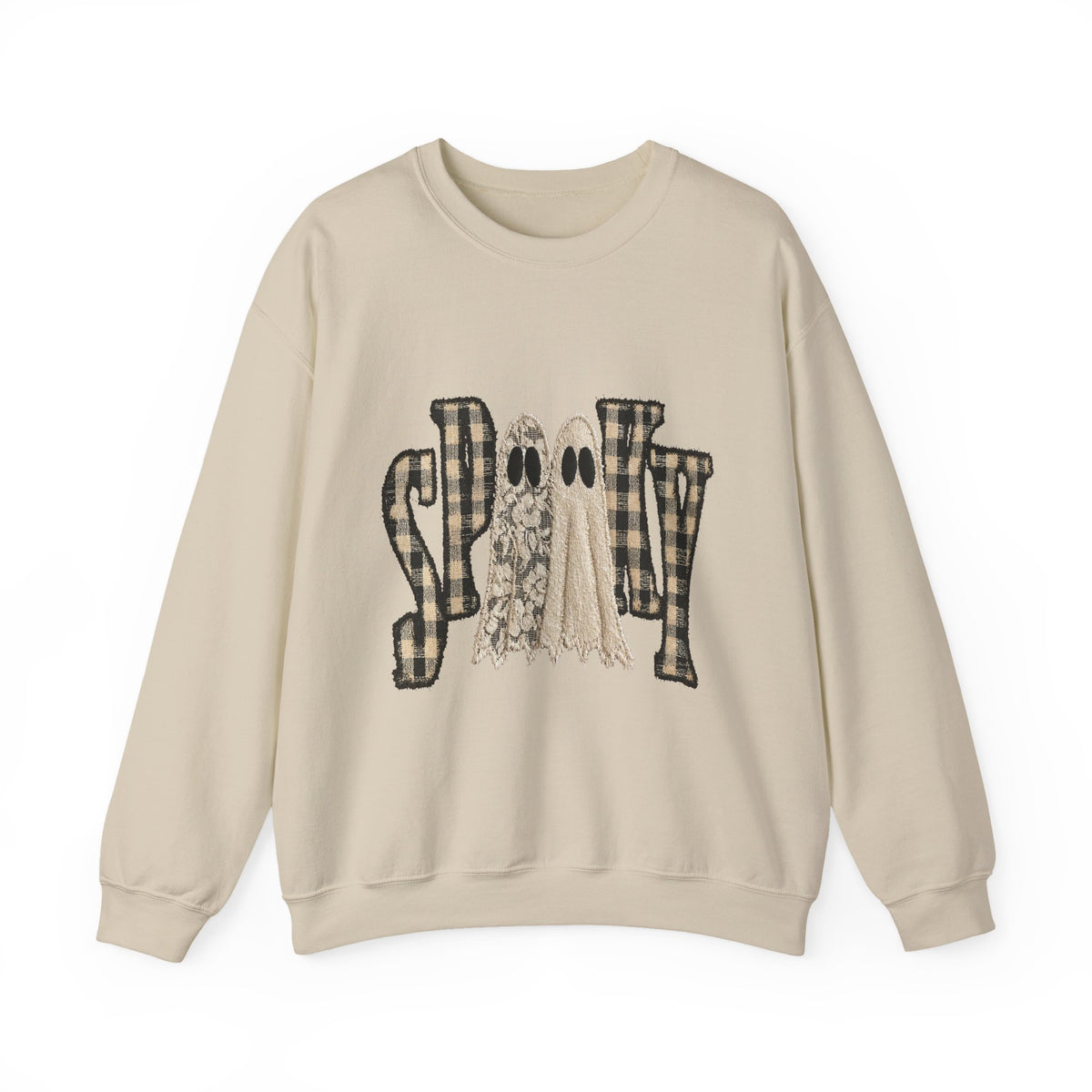 Spooky Plaid Ghosts Crewneck Sweatshirt — Halloween Cozy Graphic Sweatshirt