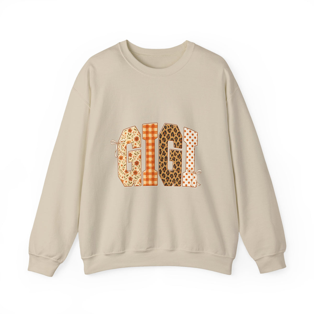 Gigi Fall Patch Design Sweatshirt – Plaid, Leopard & Polka Dot Mom Crewneck