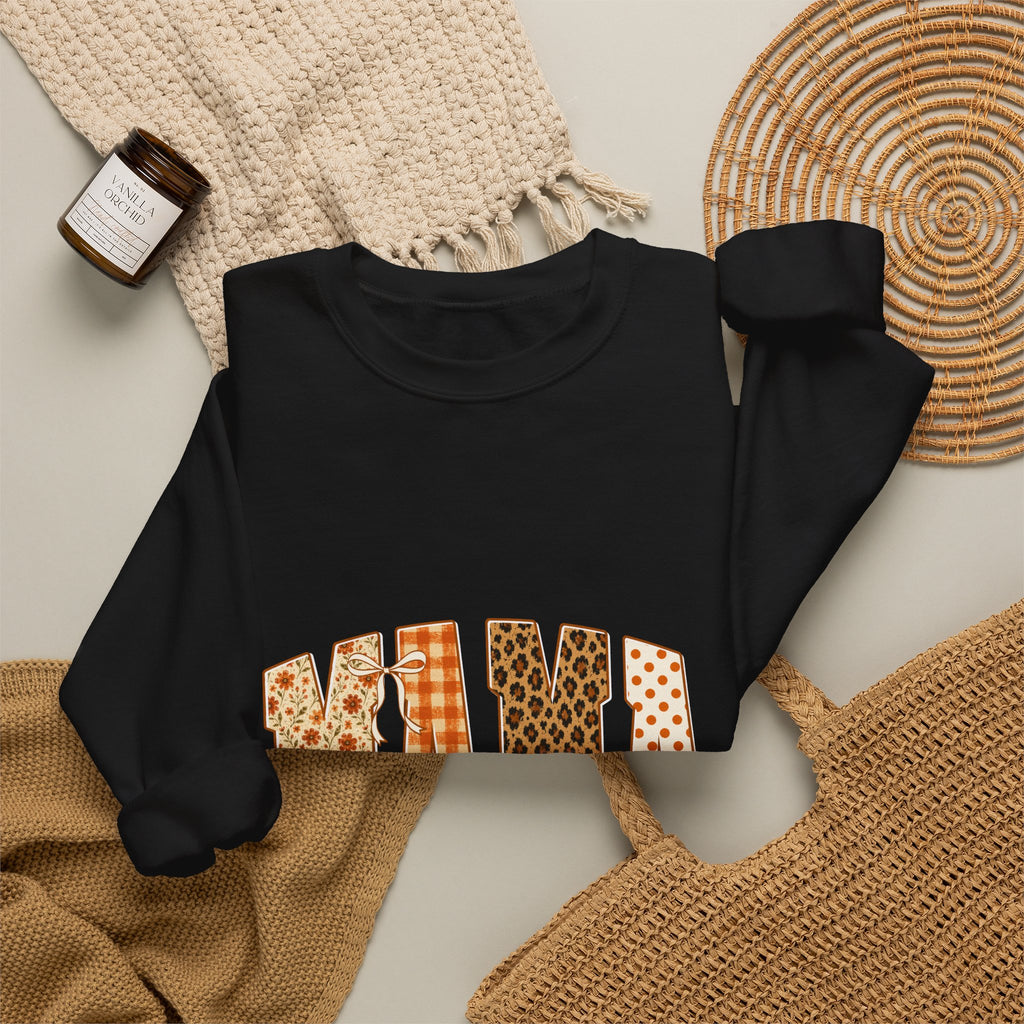 Crewneck Sweatshirt — Mama Leopard & Plaid Patchwork Design