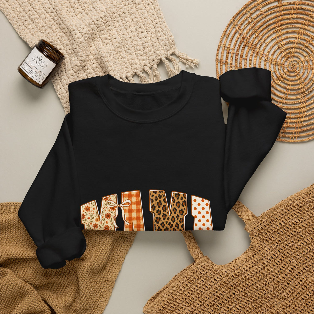 Crewneck Sweatshirt — Mama Leopard & Plaid Patchwork Design