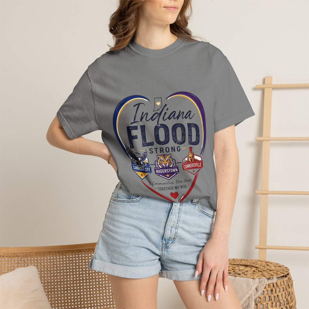 Indiana Flood Strong T-Shirt — Community Relief Heart Design