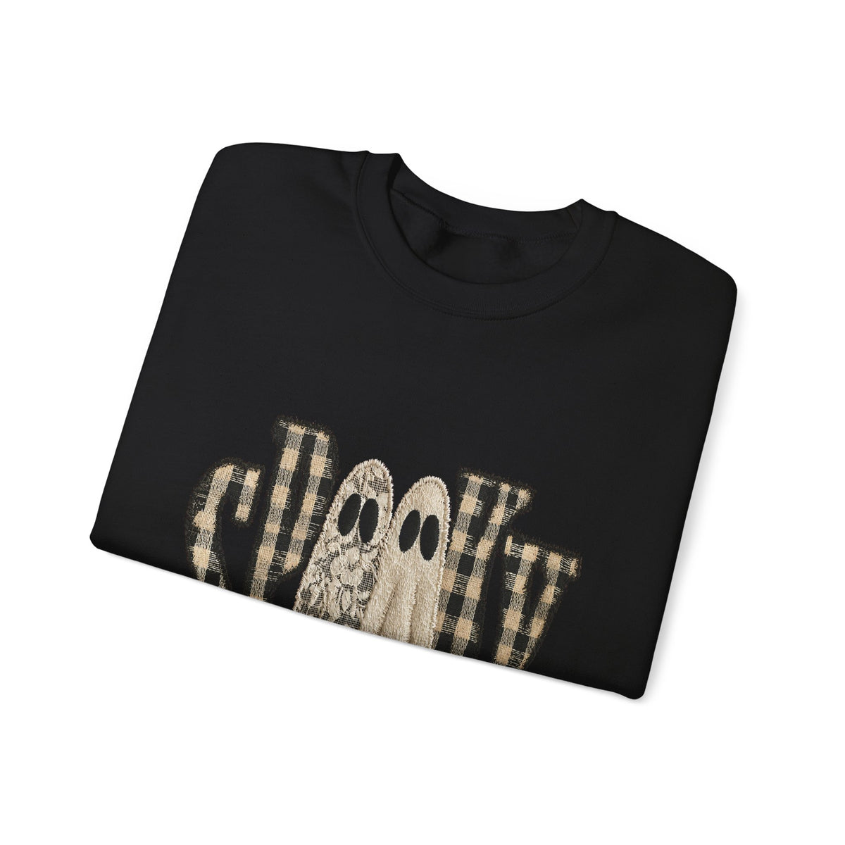 Spooky Plaid Ghosts Crewneck Sweatshirt — Halloween Cozy Graphic Sweatshirt