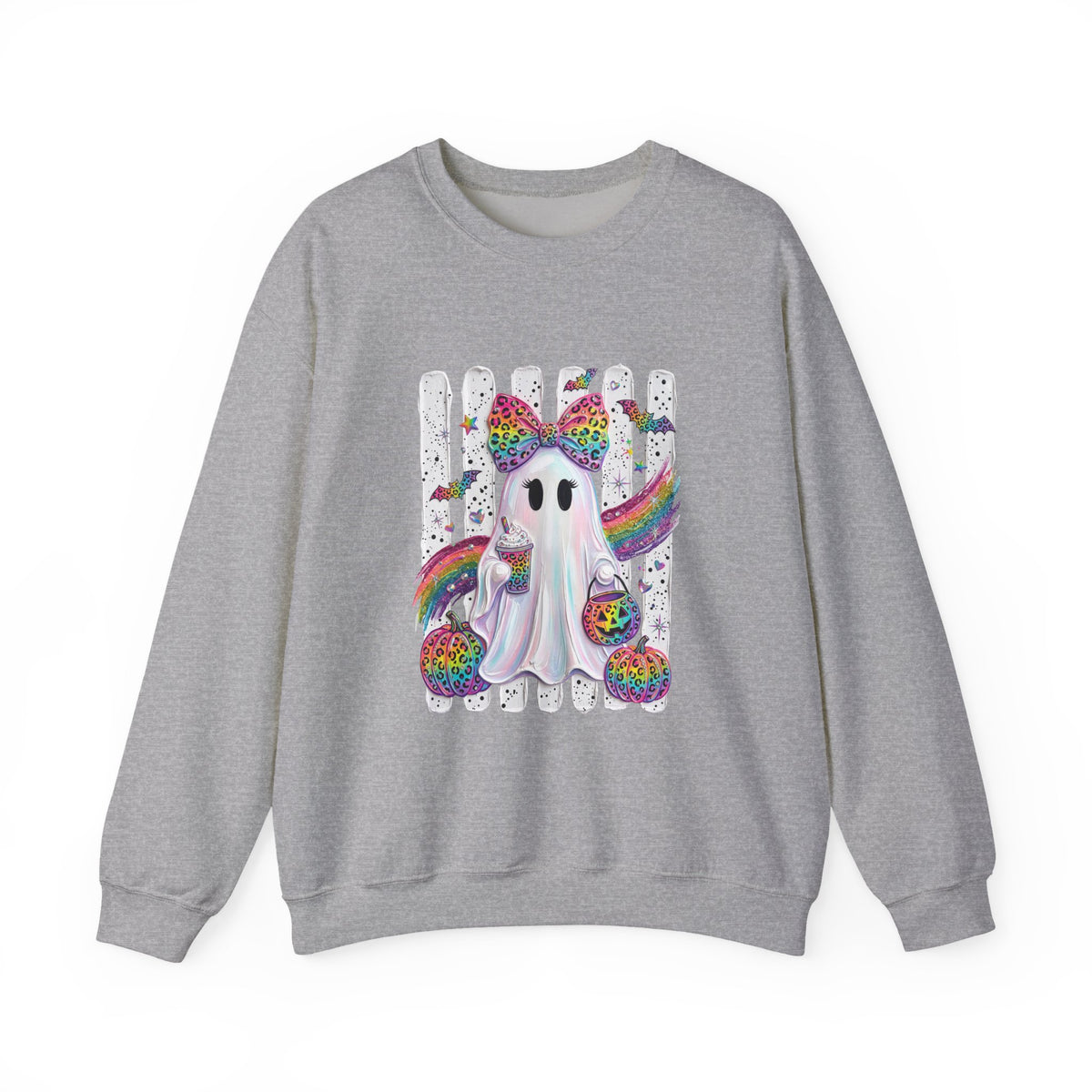 Cute Rainbow Ghost Crewneck Sweatshirt — Colorful Halloween Ghost Design