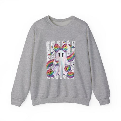 Cute Rainbow Ghost Crewneck Sweatshirt — Colorful Halloween Ghost Design