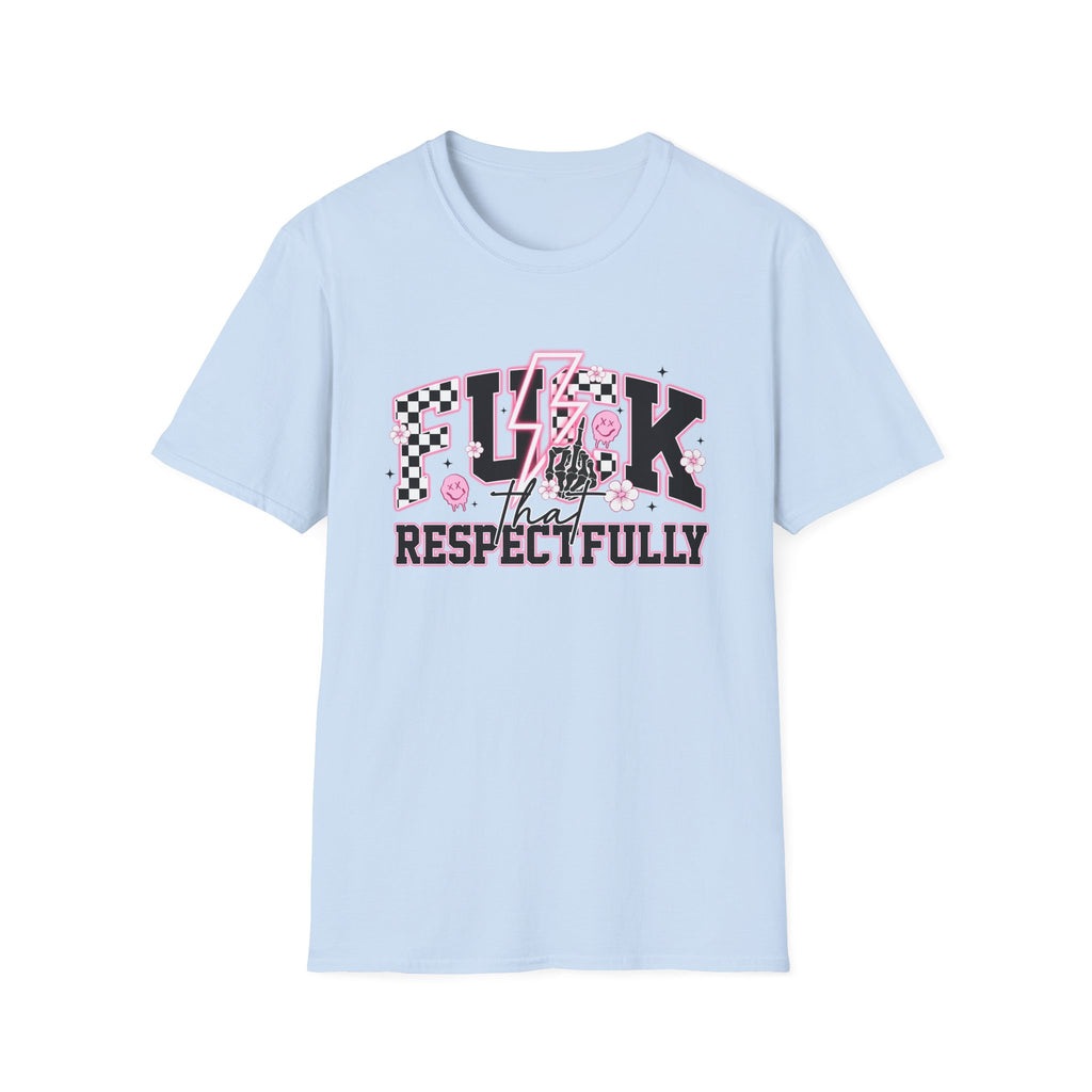 Graphic Tee — “F**k That Respectfully” Pink Checkerboard Band Tee