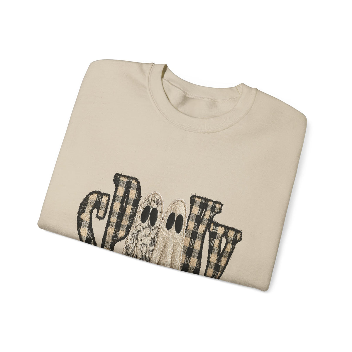 Spooky Plaid Ghosts Crewneck Sweatshirt — Halloween Cozy Graphic Sweatshirt