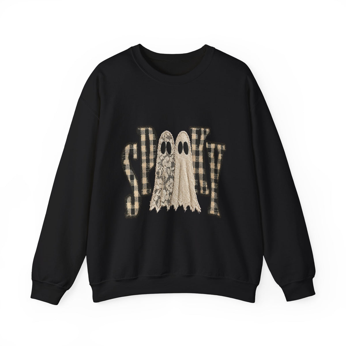 Spooky Plaid Ghosts Crewneck Sweatshirt — Halloween Cozy Graphic Sweatshirt