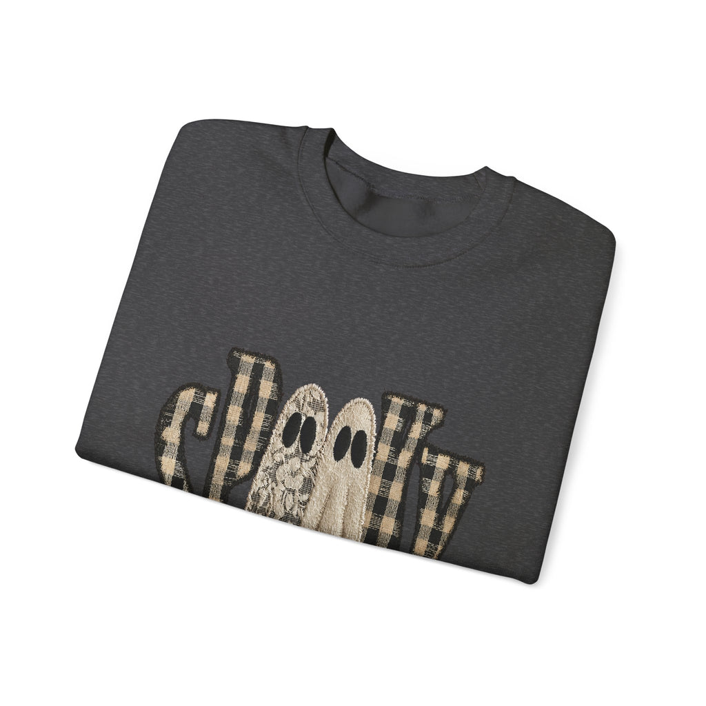 Spooky Plaid Ghosts Crewneck Sweatshirt — Halloween Cozy Graphic Sweatshirt