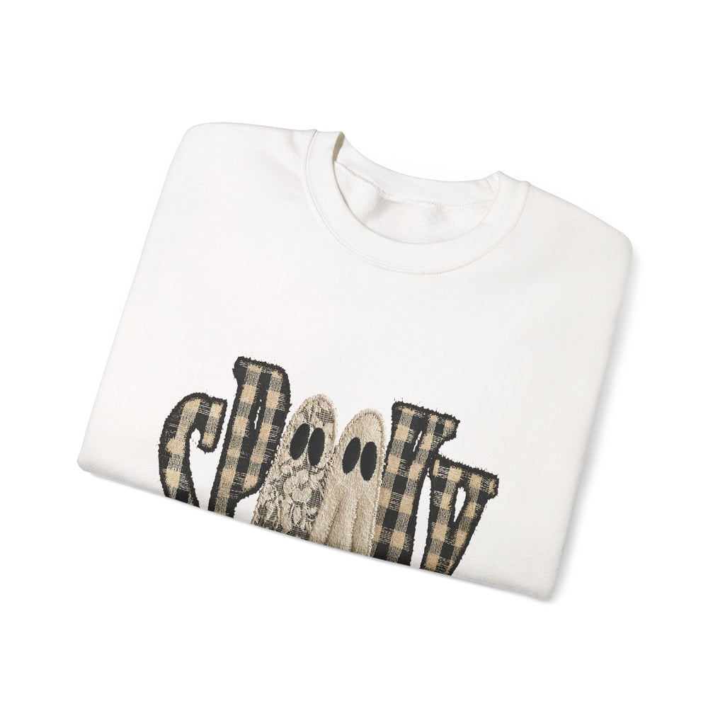 Spooky Plaid Ghosts Crewneck Sweatshirt — Halloween Cozy Graphic Sweatshirt