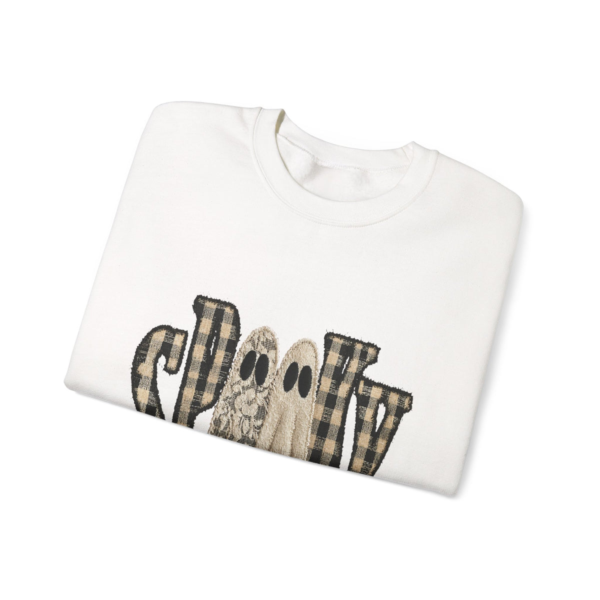 Spooky Plaid Ghosts Crewneck Sweatshirt — Halloween Cozy Graphic Sweatshirt