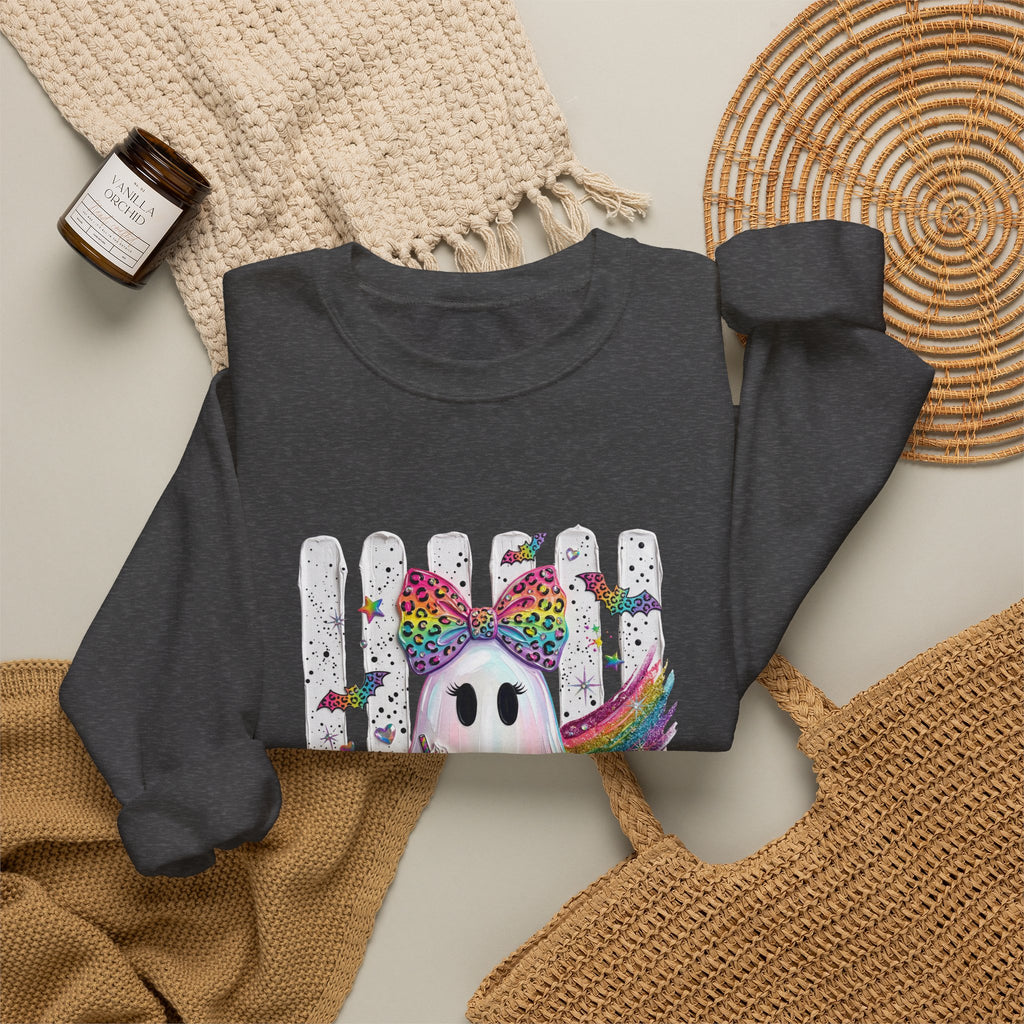 Cute Rainbow Ghost Crewneck Sweatshirt — Colorful Halloween Ghost Design