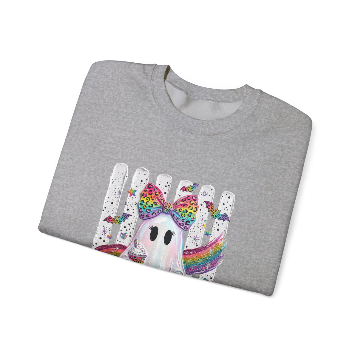 Cute Rainbow Ghost Crewneck Sweatshirt — Colorful Halloween Ghost Design