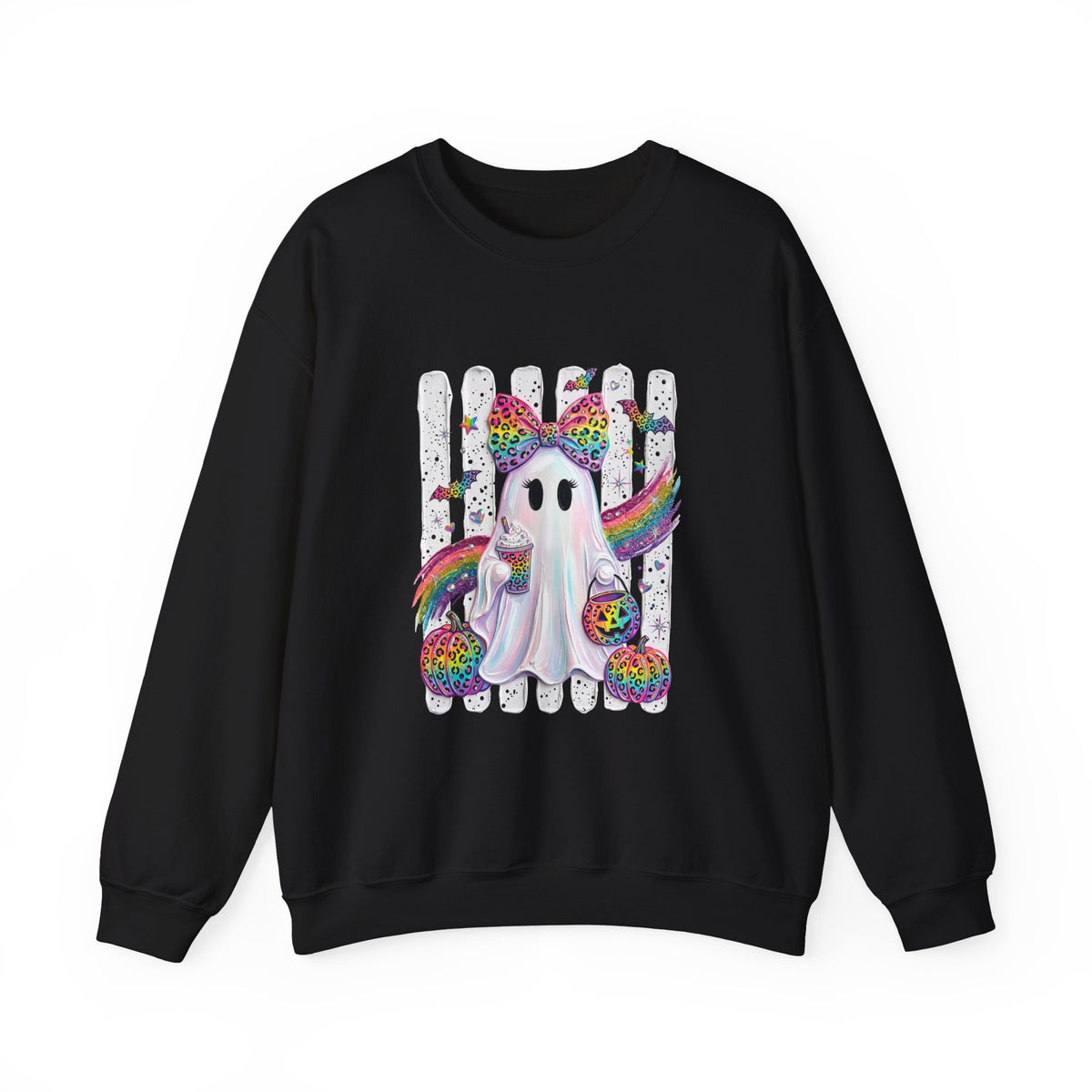 Cute Rainbow Ghost Crewneck Sweatshirt — Colorful Halloween Ghost Design