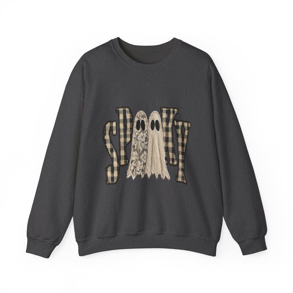Spooky Plaid Ghosts Crewneck Sweatshirt — Halloween Cozy Graphic Sweatshirt
