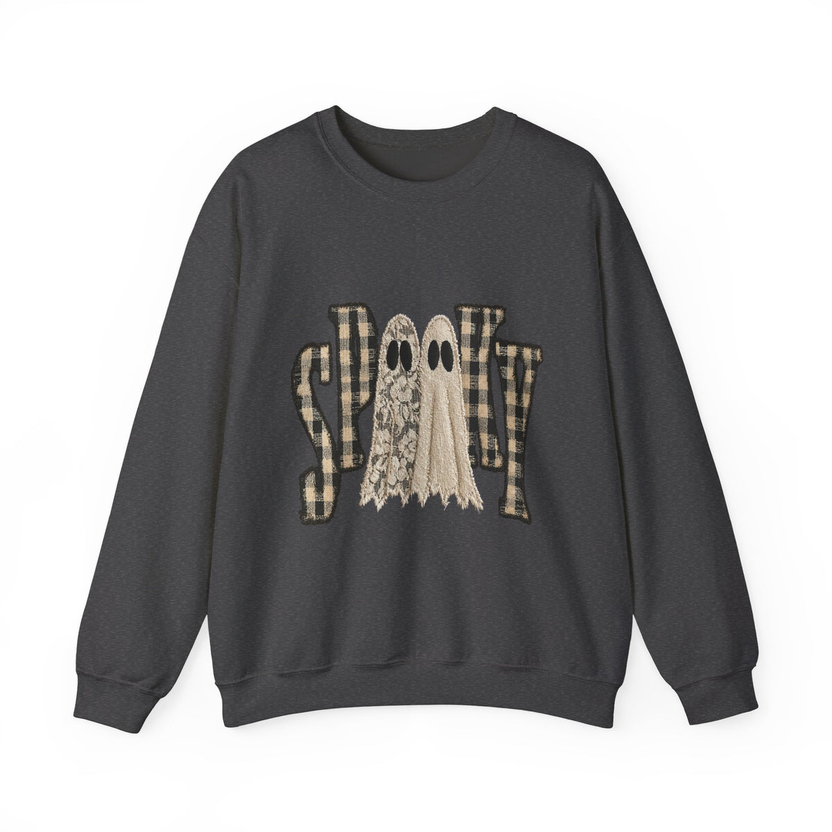 Spooky Plaid Ghosts Crewneck Sweatshirt — Halloween Cozy Graphic Sweatshirt