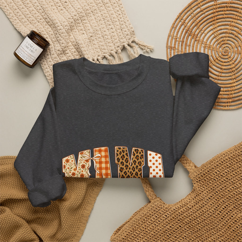 Crewneck Sweatshirt — Mama Leopard & Plaid Patchwork Design